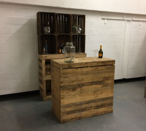 bar with crate shelving